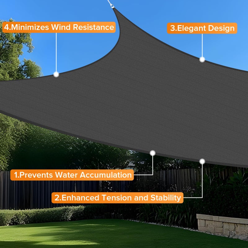 Artpuch 8' x 10' Sun Shade Sails Rectangle Canopy, Dark Grey UV Block Cover for Outdoor Patio Garden Yard - Image 4